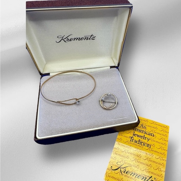 Vintage 14KT yellow gold overlay CZ bracelet and matching brooch